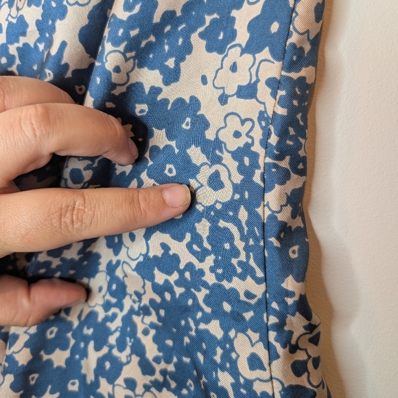 100% Silk Nougat London Blue Beige A Line Flowy Skirt Women's Large - Picture 10 of 10